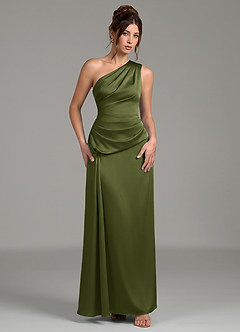 Azazie Zahira Bridesmaid Dresses Olive Sheath One Shoulder Stretch Satin Dress image4