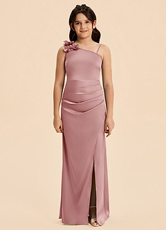 Azazie Remi Junior Dusty Rose Sheath Side Slit Stretch Satin Dress image7