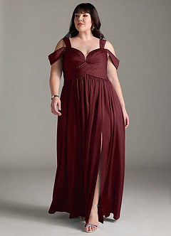 Azazie Lianne Brautjungfernkleider A-Linie Schulterfrei Stretch-Satin Kleid Cabernetrot image3