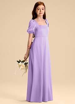 Azazie Briar Junior Lilac A-Line Bow Stretch Satin Dress image4
