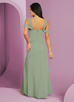 Barbie ♥ Azazie At-home Try On Dresses Dusty Sage A-Line Off the Shoulder Chiffon Dress image6