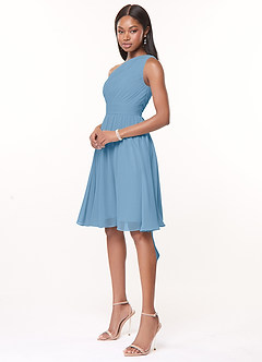 Azazie Katrina Bridesmaid Dresses Steel Blue A-Line One Shoulder Chiffon Dress image3