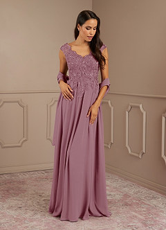 Azazie Amethyst Mother of the Bride Dresses Vintage Mauve A-Line V-Neck Sequins Chiffon Dress image1