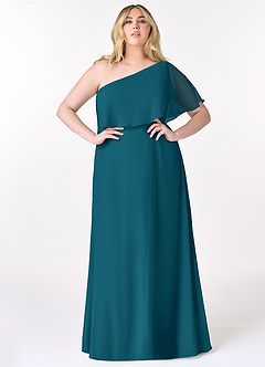 Azazie Lizzy Brautjungfernkleider A-Linie One-Shoulder Chiffon Kleid Tintenblau image8