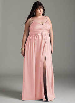 Azazie Alia Bridesmaid Dresses Powder Pink A-Line Pleated Stretch Satin Dress image11