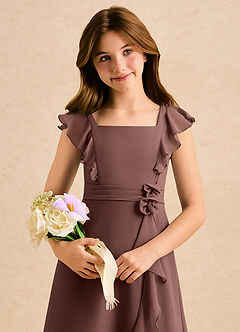 Azazie Soso Girls Formal Robe Demoiselle D'honneur Fillette Robe Trapèze en Mousseline de soie Plissée Expresso image6