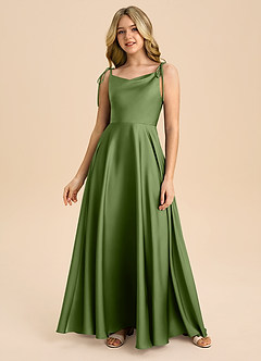 Azazie Popsy Junior A-Linie Schleifen Stretch-Satin Kleid Wacholder image3