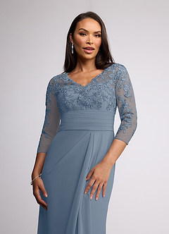 Azazie Joan Mother of the Bride Dresses Twilight Sheath V-Neck Lace Chiffon Dress image3
