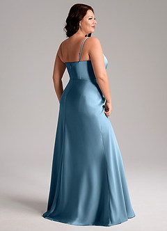 Azazie Lidia Bridesmaid Dresses Steel Blue Mermaid Side Slit Stretch Satin Dress image13