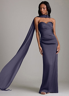 Azazie Sonora Vestidos de damas de honor Vestido de Tormenta de Satén Elástico de Corte Recto con Sin tirantes image8