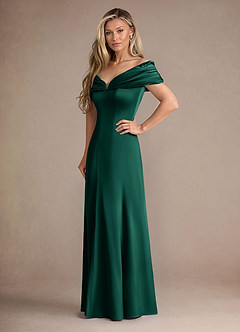 Azazie Auberdeen Mother of the Bride Dresses Emerald Mermaid Pleated Stretch Satin Dress image4