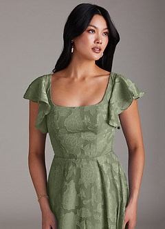 Azazie Bondi Bridesmaid Dresses Pistachio A-Line Ruched Floral Burnout Dress image5