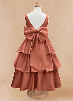 Azazie Margie Flower Girl Dresses Clay A-Line Bow Stretch Satin Dress image5