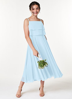 Azazie Ensley Junior Sky Blue A-Line Pleated Chiffon Dress image5