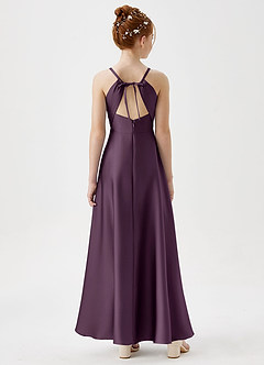 Azazie Avelina Junior Plum A-Line Pleated Stretch Satin Dress image6
