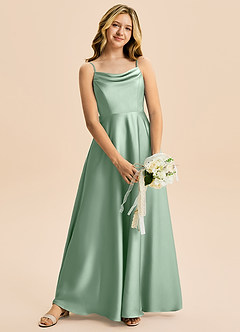 Azazie Isolde Junior Linia A Pofałdowany Satyna elastyczna Długość podłogi Młodsza druhna Sukienka image2