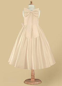 Azazie Bo Peep Robe Demoiselle D'honneur Fillette Robe Trapèze en Mat Satiné Arc Champagne image8