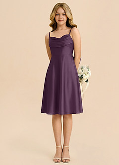 Azazie Bear Junior Robe Trapèze en Satin extensible Encolure en Forme de Cœur Prune image5