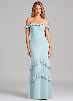 Azazie Marilynn 신부 들러리 드레스 인어 오프 더 숄더 쉬폰 바닥 길이 드레스 image3