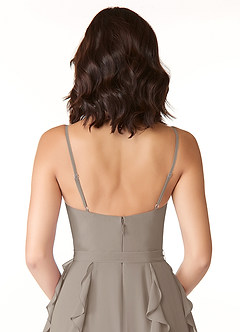 Azazie Peyton Bridesmaid Dresses Taupe A-Line Ruched Chiffon Dress image3