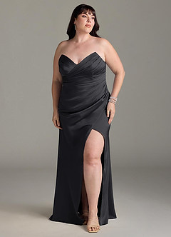 Azazie Yola Bridesmaid Dresses Black Sheath V-Neck Pleated Stretch Satin Convertible Dress image10
