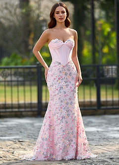 Maeve Blushing Pink 3D Flower Prom Dress image1