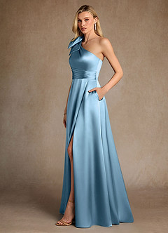 Azazie Easton Moeder van de bruid jurken A-Lijn Jurk van Stretch Satijn One-Shoulder Staal Blauw image2
