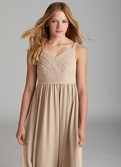 Azazie Chanel Junior Taupe A-Line Sweetheart Neckline Chiffon Dress image6