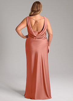 Azazie Rylina Bridesmaid Dresses Salmon Pink Mermaid Stretch Satin Dress image9