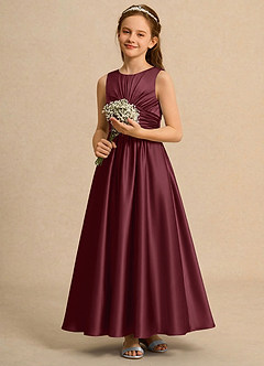 Azazie Ducky Girls Formal Flower Girl Dresses Cabernet A-Line Pleated Stretch Satin Dress image5