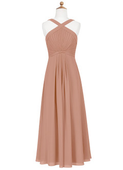 Azazie Anthea Junior Champagne Rose Pleated Chiffon Dress image6