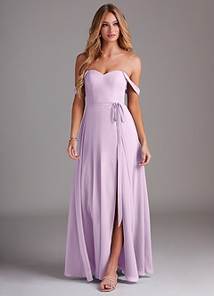 Azazie Aaron Jurken voor bruidsmeisjes Converteerbaar Jurk van Chiffon met A-Lijn Off the Shoulder Frosted Lila image4