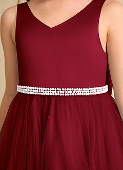 Azazie Firefly Flower Girl Dresses Burgundy A-Line Bow Matte Satin Dress image6