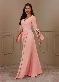 Azazie Belinda Mother of the Bride Dresses Rosette A-Line V-Neck Pleated Chiffon Dress image3