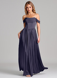 Azazie Raisa Bridesmaid Dresses Stormy A-Line Off the Shoulder Stretch Satin Dress image3
