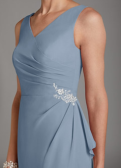 Azazie Saturn Mother of the Bride Dresses Dusty Blue Sheath V-Neck Pleated Chiffon Dress image6
