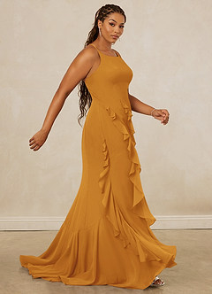 Christian Siriano Bridal for Azazie 1006 Bridesmaid Dresses Butterscotch Mermaid Ruched Chiffon Dress image13