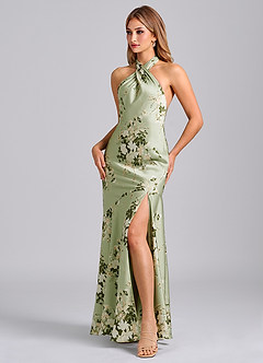 Azazie Lorena Abiti da Damigella Abito Sirena in Raso Elasticizzato Plissettato Floral Vines image5