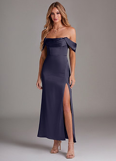 Azazie Saige Bridesmaid Dresses Stormy Mermaid Off the Shoulder Stretch Satin Dress image3