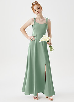 Azazie Rosey Junior Agave A-Line Sweetheart Neckline Stretch Satin Dress image3
