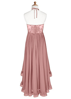 Azazie Sarafina Junior A-Linie Spitze Chiffon Kleid Altrosa image8
