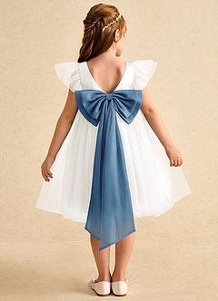 Azazie Munchkin Flower Girl Dresses Ivory Steel Blue A-Line Bow Tulle Dress image1