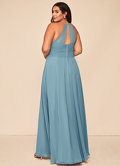 Azazie Ginger Bridesmaid Dresses Moody Blue A-Line Halter Pleated Chiffon Dress image11