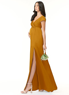 Azazie Allessia vestidos de dama de honor de maternidad Vestido de Corte En A Plisado Hasta el suelo Satén Elástico image3