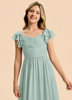 Azazie Anaya Junior Vestido Agave de Gasa de Corte en A con Escote corazón image7