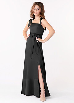 Azazie Barbara Junior Robe Trapèze en Satin extensible Arc Noir image1