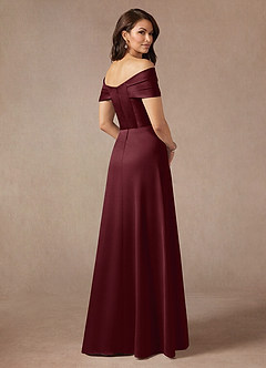 Azazie Amelia Mother of the Bride Dresses Cabernet A-Line Off the Shoulder Stretch Satin Dress image2