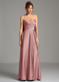 Azazie Ayla Vestidos de damas de honor Vestido de Rosa Polvorienta de Satén Elástico de Corte en A con Corsé image4