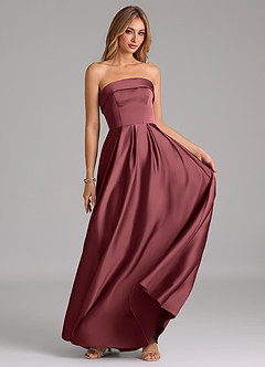 Azazie Lucienne Bridesmaid Dresses Merlot A-Line Strapless Stretch Satin Convertible Dress image5