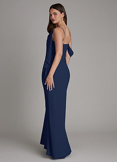 Azazie Yura Bridesmaid Dresses Dark Navy Mermaid Off the Shoulder Chiffon Dress image6
